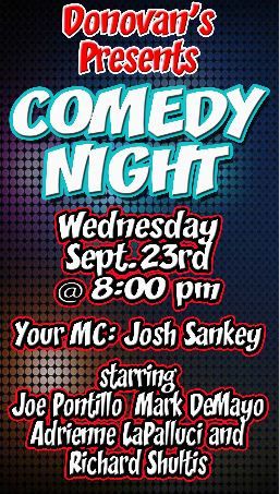 DONOVAN'S PUB Presents COMEDY NIGHT Wednesday September 23rd @ 8 PM!