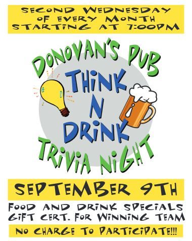 DONOVAN'S PUB Presents TRIVIA NIGHT Wednesday September 9th @ 7 PM!